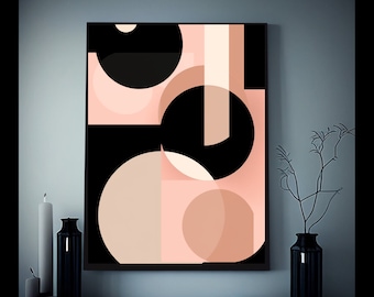 Abstract Pink and Black Art Print, Abstract Shapes art, Unique Original Art, Statement art, Abstract Print, Poster style, New House Gift