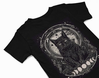 Black Cat T-Shirt, Pentagram T shirt, Tripel Moon Shirt, Gothic Cat Graphic tee, Wiccan Tee, Cat Shirt, Witchy t shirt, Cat lover gift