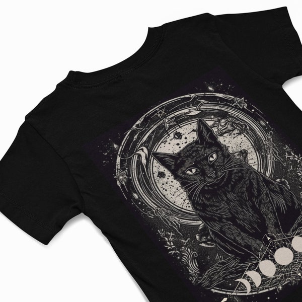 Black Cat T-Shirt, Pentagram T shirt, Tripel Moon Shirt, Gothic Cat Graphic tee, Wiccan Tee, Cat Shirt, Witchy t shirt, Cat lover gift