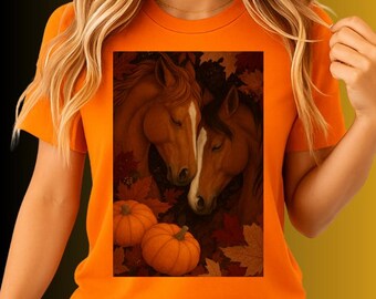 Horse T Shirt Fall Autumn Hiking Camping Tee | Equestrian Pumpkin Patch Top | Cozy Wildlife Nature Lover Gift | Halloween Outdoor Shirt