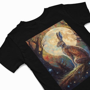 Moon Gazing Hare t shirt - Wiccan T Shirts - Rabbit Graphics Shirt - witchy lover Gift - Moon lover Gift -  Pagan tee - witches tee