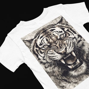 Roaring Tiger T-Shirt, Cat Tee, Men&#39;s Wildlife themed Tee, animal graphics shirt,  Tiger lover gift, Animal illustration shirt gift for dad