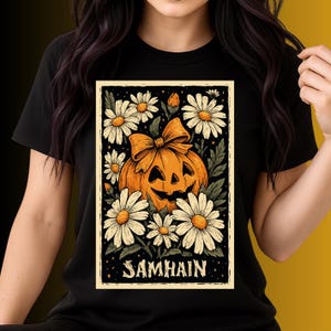 Samhain Shirt Witchy Halloween Floral Pumpkin Shirt Jack O Lantern Tee Pagan festival Wiccan Samhain Sabbat Shirt Gothic Fall Aesthetic Top