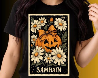 Samhain Shirt Witchy Halloween Floral Pumpkin Shirt Jack O Lantern Tee Pagan festival Wiccan Samhain Sabbat Shirt Gothic Fall Aesthetic Top