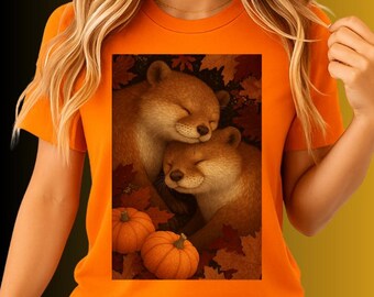 Otter T Shirt Fall vibes tee Autumn Hiking Camping Tee Woodland Animal Top Pumpkin Patch Shirt Cozy Wildlife Nature Lover Gift for women