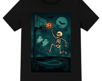 Skeleton Basketball Halloween Shirt Spooky Sports Tee Trick or Treat Funny Skeleton graphics Pumpkin Jack o lantern Basketball lover gift
