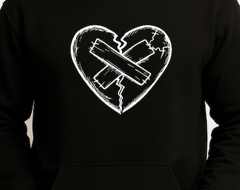 Broken Heart Hoodie, Gothic design sweatshirt, Emo Love Jumper, Anti Valentine Heart top, Dark Alt Streetwear Valentine lover gift