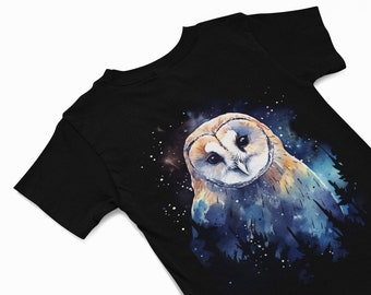 T-shirt effraie des cloches, t-shirt graphique abstrait hibou forêt silhouette, t-shirt esprit animal, t-shirt oiseau, t-shirt animal, chemise oiseau, cadeau pour amateur de chouette