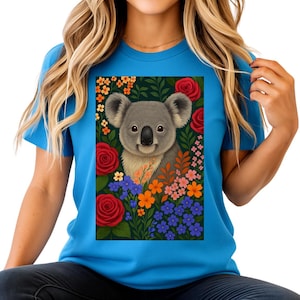 Boho Koala Bear Tee Australian Wildlife Shirt with Floral bloom Design Outback Nature Illustration Apparel Unique flower Lover Gift for her