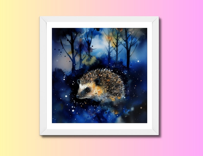 Night Time Hedgehog Nursery Wall Art Print, Cute Woodland Animal Art