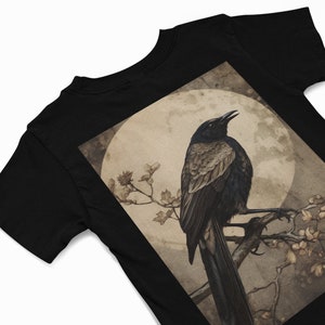 Vintage Crow with Moon T Shirt, Corvid T shirt, Bird Lover Gift, Birder Ornithology Gift, Bird Watcher Tee, Birding shirt, Twitcher Tee