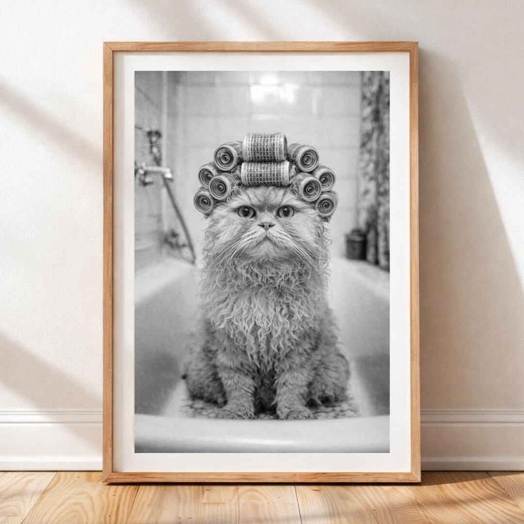 Funny Cat Bathroom Wall Art Print, Black and White Cat Photo, Bathroom ...