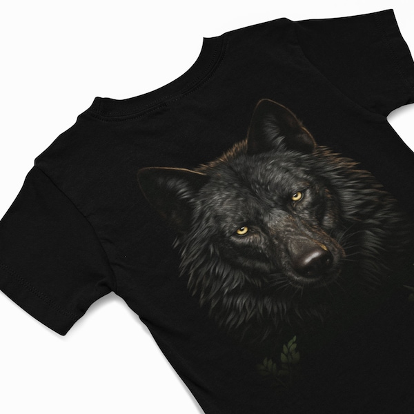 Schwarzes Wolf-T-Shirt, Wolve-T-Shirt, Wolf-T-Shirt, Wolf-Grafik-T-Shirt, Wolf-Geist-Tier-T-Shirt, Waldtier-T-Shirt, Wildlife-Shirt, Wolf-Geschenk