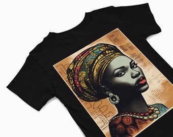Camiseta de mujer africana con pañuelo en la cabeza - Camiseta de orgullo negro - Camiseta de historia negra - Camiseta africana, regalo para ella - Regalo para amante africano