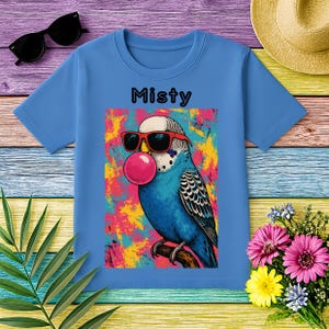 Camiseta personalizada de pájaro para niños, camiseta de vida silvestre personalizada, regalo con temática de animales para niños, regalo de cumpleaños infantil de arte pop para niños, camiseta de amigos de mascotas