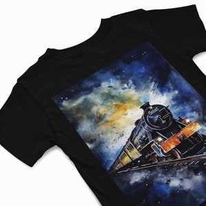 Das Flying Scotsman Zug-T-Shirt, Zug-Grafik-T-Shirt, buntes Zug-Hemd, Zug-T-Stück, Zug-Spotter-Shirt, personalisiertes Zug-Liebhaber-Geschenk