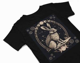 Moon Gazing Hare t shirt - Wiccan T Shirts - Rabbit Graphics Shirt - witchy lover Gift - Moon lover Gift -  Pagan tee - Autumn  tee