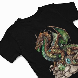 Dragon T-Shirt,  Earth Elemental Dragon in Green and earthy colours with gemstone t shirt, Dungeons and Dragons Apparel, Mystical Animal Tee