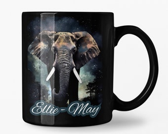 Elephant Mug, African Wildlife Mug, Animal Coffee mug, Personalised name mug, Elephant lover gift, New house, Work Mug, Kitchen decor gift