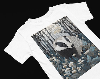 Badger and floral t shirt for nature lovers cosy vibe outfit wildlife apparel forest critter wildlife graphic tee gift animal apparel gift