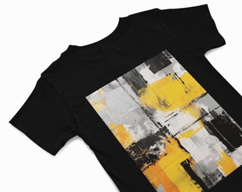 Yellow Retro T-Shirt, Abstract Shapes T Shirt, Neon Yellow and black  abstract shapes T-Shirt, Summer festival Tee&#39;s, Rave T shirt