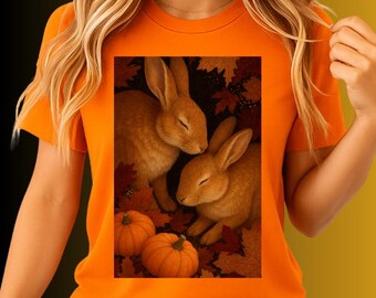 Bunny T Shirt Fall Autumn Hiking Camping Tee Woodland Rabbit Top Pumpkin Patch Shirt Cozy Wildlife Lover Gift | Halloween Gift for women