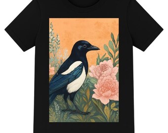 Magpie Tee Woodland Animal Shirt Forest Bird Flora Tee Earth Tone Fall Wildlife T-Shirt Rustic Botanical Bird Top Autumn Nature Apparel gift