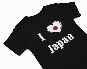 T-shirt Japon, t-shirt coeur d'amour, t-shirt voyageur, t-shirt J'aime le Japon, t-shirt graphique drapeau du japon, t-shirt de vacances unisexe, cadeau pour les amoureux du Japon