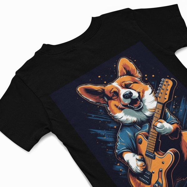 Corgi t shirt - Dog playing the guitar T Shirts - Men's Graphic Shirt -  Corgi lover Gifts - Music Gift - Dog lover t shirt, corgi gift