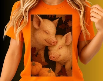 Pig T Shirt Fall vibes Autumn Hiking Camping Tee Farm Animal Top Pumpkin Patch Shirt Cozy Barnyard Wildlife Nature Lover Gift Halloween tee