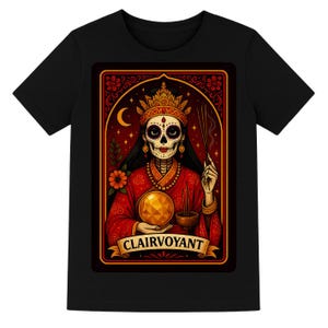 Chinese Clairvoyant Shirt Mystic Tarot Card Tee Spiritual Skeleton Shirt 算命 Suànmìng Fate Seer fortune teller tee 占卜师 Zhānbǔ shī oracle gift