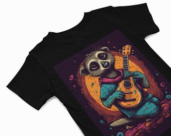 T-shirt suricate - T-shirts suricate jouant de la guitare - T-shirt graphique animal unisexe - Cadeau pour amoureux des suricates - Cadeau musique - T-shirt d'été original