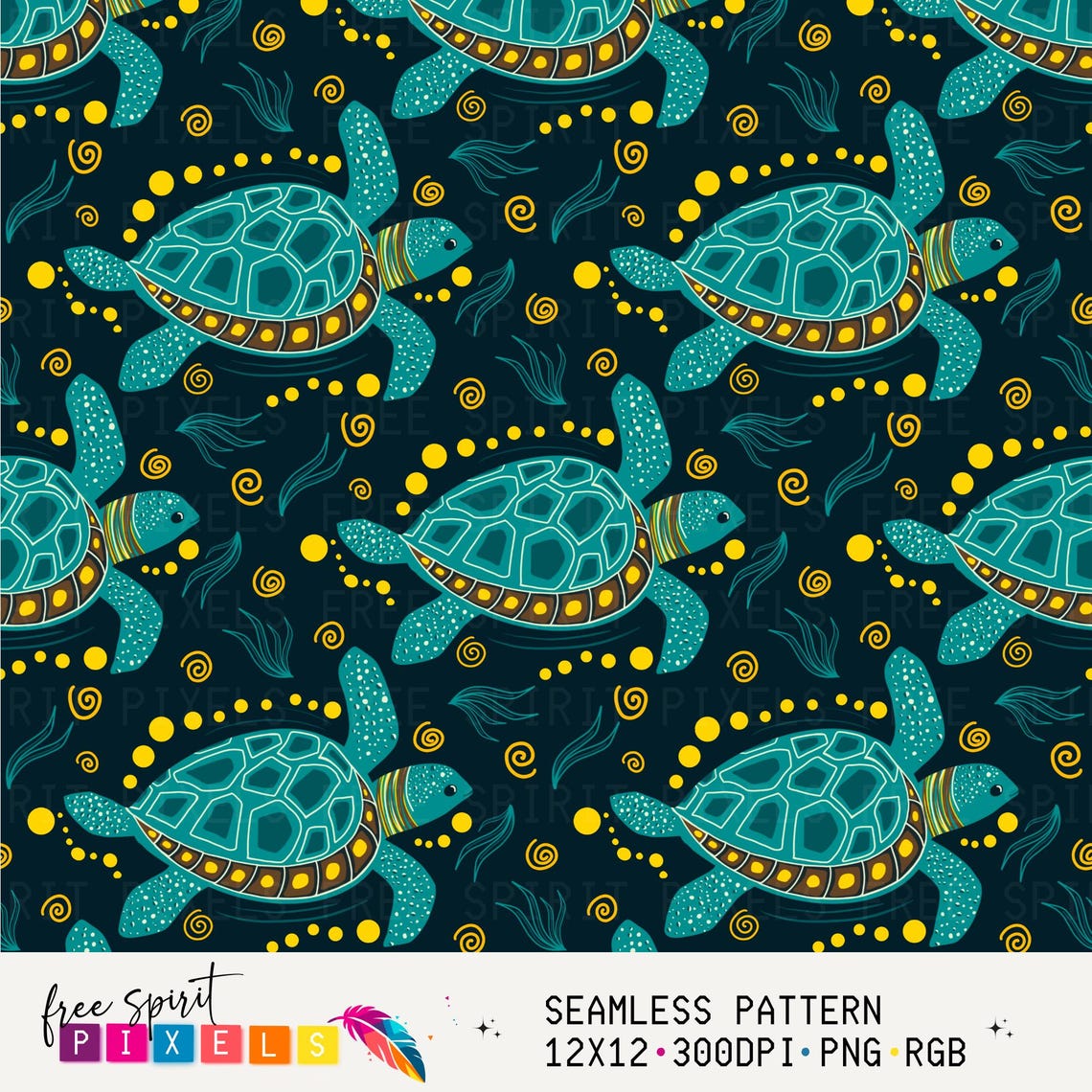 Sea Turtles Seamless Pattern, Digital Download, Sea Turtle Seamless for ...