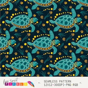 Sea Turtles Seamless Pattern, Digital Download, Sea Turtle Seamless for Fabric Printing, Sublimation, Digital Paper, Turtle Pattern