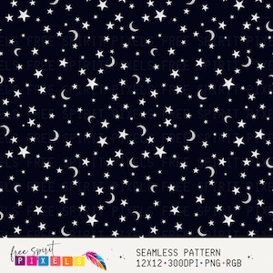 Sterne und Monde Musterdesign, Fliese, digitaler Download, Sternennacht für Stoff, Sublimation, digitales Papier, himmlische Muster