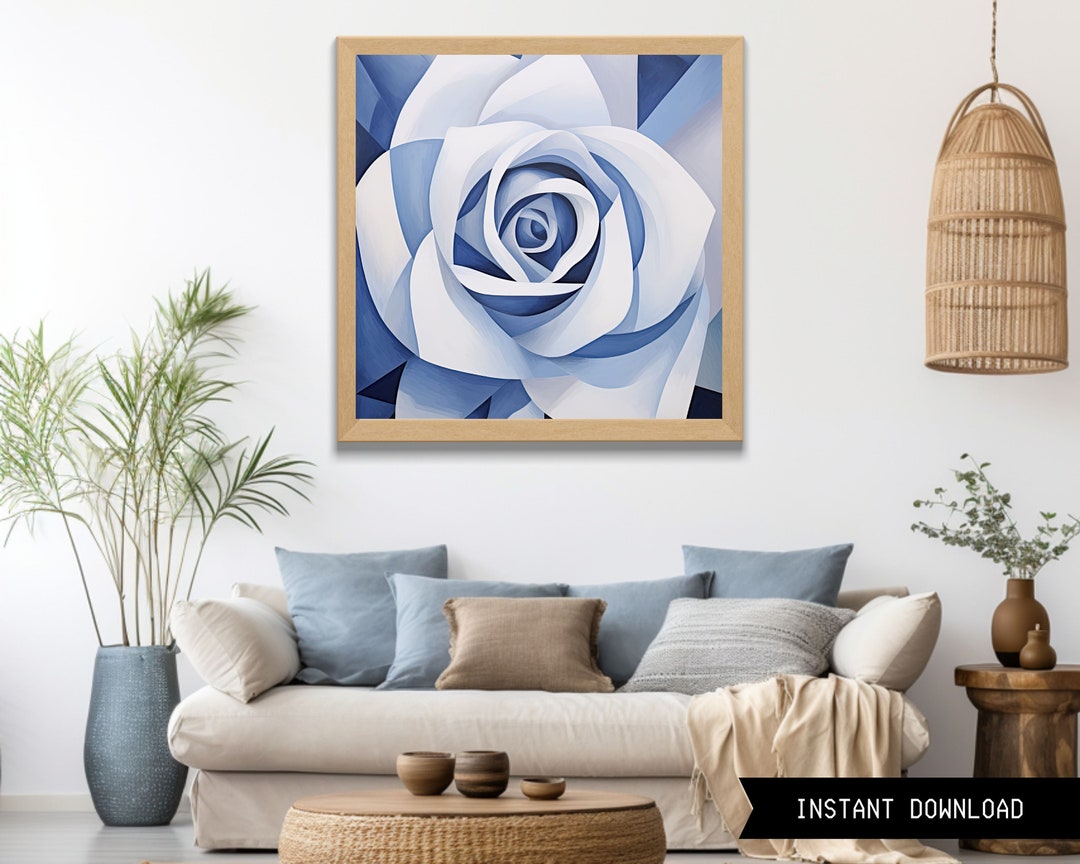 Blue Rose Flower Wall Art Print, Rose Wall Art, Floral Wall Art ...