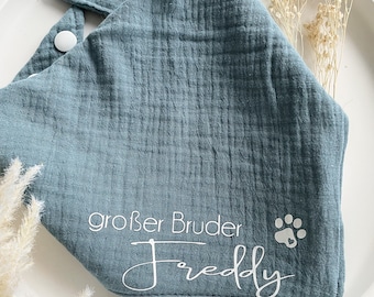 Hundehalstuch (24-36cm) großer Bruder, große Schwester personalisiert mit Namen, zum binden und knöpfen