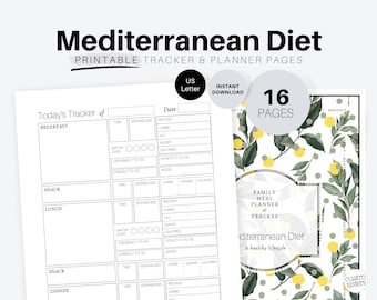 Printable Planner for Mediterranean Diet. Digital Download. Digital Product.