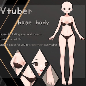 Vtuber Plus Size Body Base| Female Body Base| 4 Skin Tones From Light To  Dark| Cute Chibi Gacha Vtuber Base| Customisable Skin