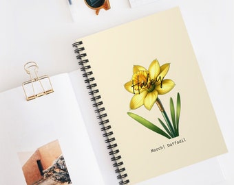 Custom March Daffodil Notebook - Personalized Spring Flower Journal - Artistic March Birthday Gift- Elegant Floral Journal