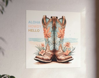 Coastal Cowgirl Boots Art Print: Trendy Surf Decor
