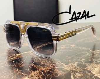 Vintage CAZAL Sunglasses Full Crystal & Gold Luxury Gray Gradient Lens Transparent Eyewear