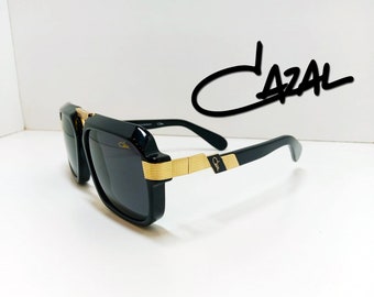 Vintage CAZAL Sunglasses Black  & Gold Frame Black Lens Eyewear