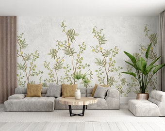 Botanical Wallpaper Peel and Stick, Removable Vintage Wallpaper, Living Room Decor, Wall mural, Tropical Leaves