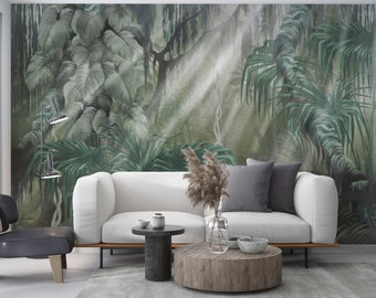 Tropical Jungle Plants Wall Decoration Tropical Wallpaper, Jungle Wall Mural Peel and Stick Living Room