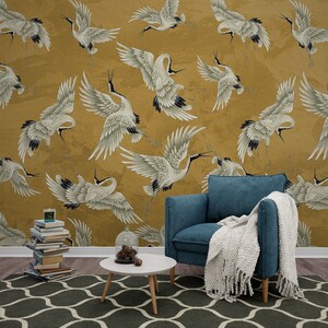 Vintage Crane Birds Wall Decor, Peel and Stick, Vintage Crane Birds Mural, Removable Wallpaper, Heron Wall Mural image 10