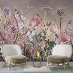 Pink Floral Peel and Stick Wallpaper - Migliora l'arredamento della tua casa con questa carta da parati facile da installare, Decorazioni per la casa, Decorazioni per pareti e Rivestimenti murali