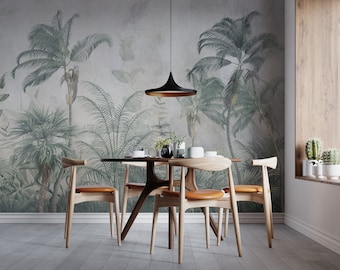 Tropical Jungle Plants Wall Decoration Tropical Wallpaper, Jungle Wall Mural Peel and Stick Living Room