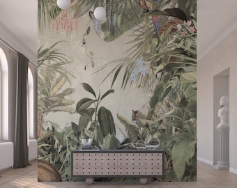 Tropical Jungle Wallpaper, Tropical Wallpaper, Peel and Stick Mural Wallpaper, Removable Wallpaper, Self Adhesive, Art Deco Wallpaper