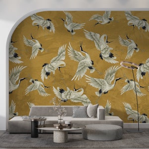 Vintage Crane Birds Wall Decor, Peel and Stick, Vintage Crane Birds Mural, Removable Wallpaper, Heron Wall Mural image 8